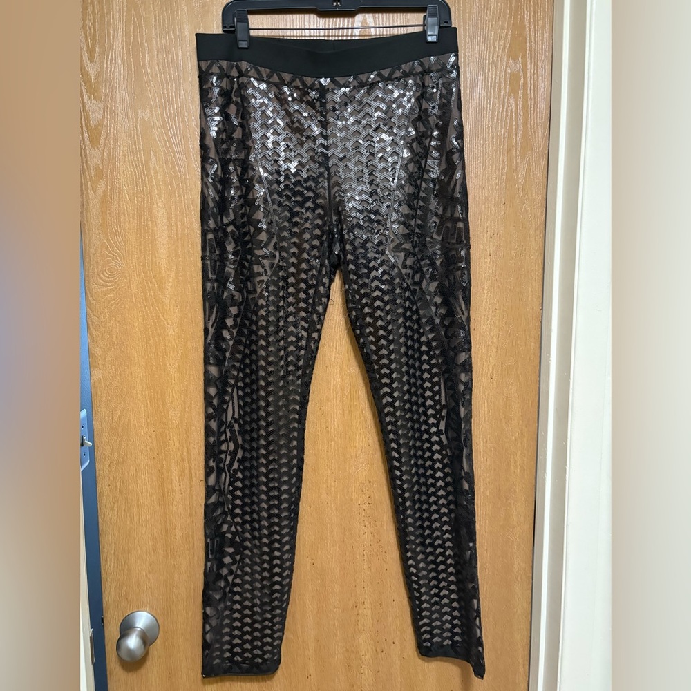 BCBGMaxAzria Black Dena Mosaic Sequence Legging Large - Picture 14 of 15